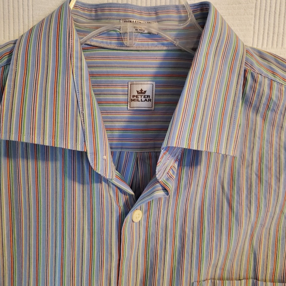 Peter Millar Shirt Button Up Mens 2XL Long Sleeve Colorful Striped Beachy - Picture 2 of 8